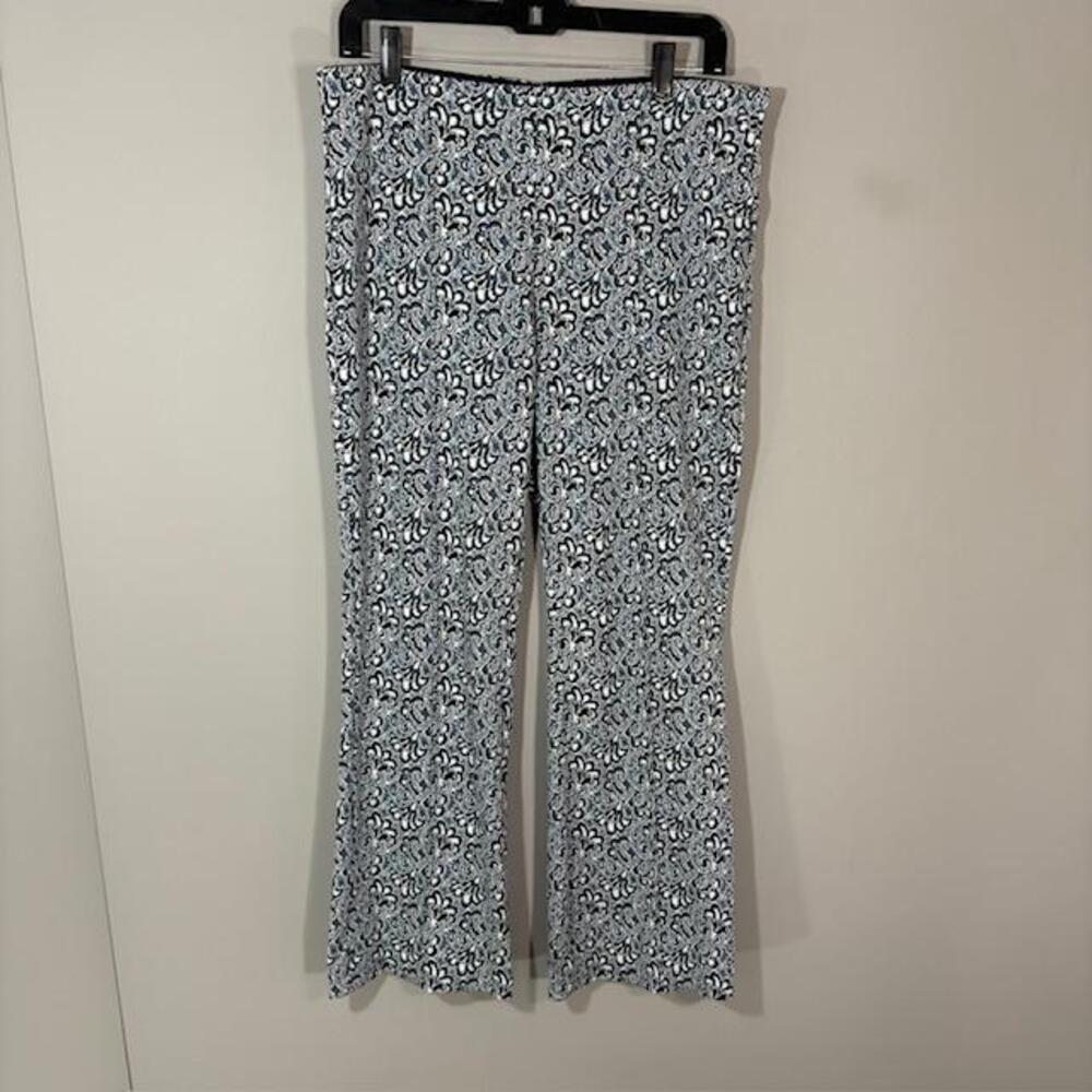 Maeve Dress Pants Womens M Blue Floral Knit Flare Pull On Stretch The Margot